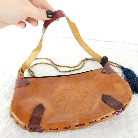 Vintage Boho Leather Brown Clutch Bag With Embossed Mandala Design《309》P - Picture 5 of 7